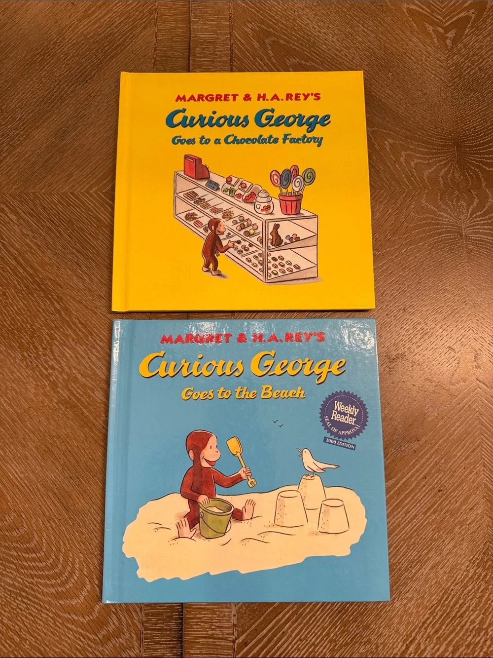 Curious George Hardcover Book Lot 2 Books | Goes to the Beach & Chocolate Factor